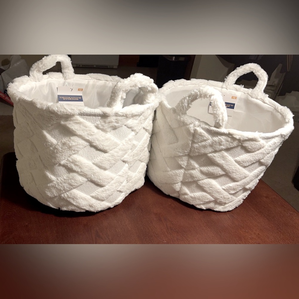 White decorative storage bins